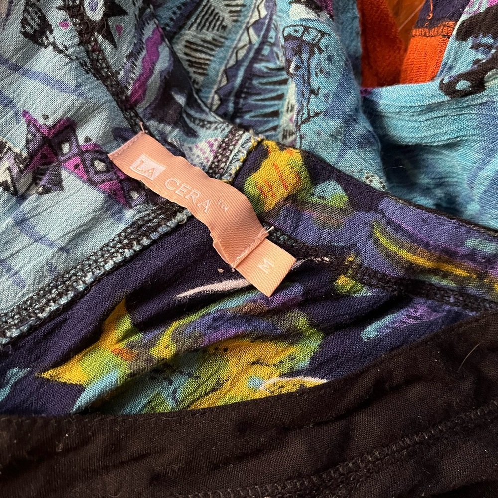 La Cera Patchwork Button Up Whimsical Boho Multic… - image 4